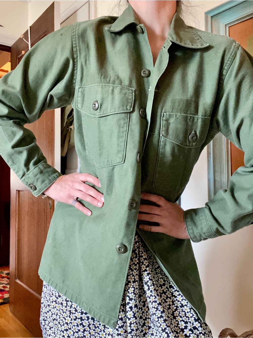 Vintage 60s Olive Green Utility Army Top